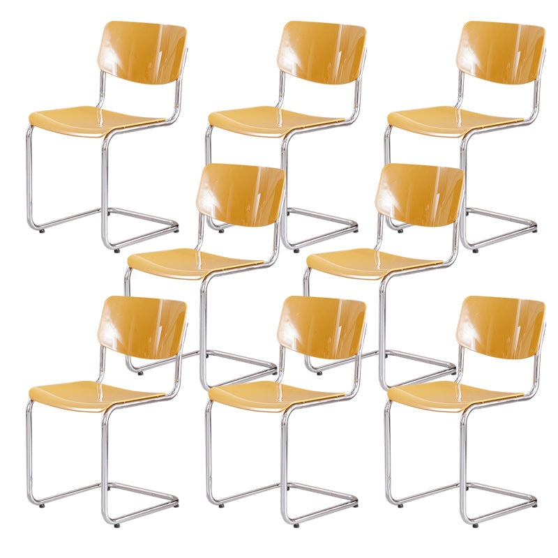 Modern Dining Room Open Back Silver Leg Armless Dining Chair Yellow 8 Piece Set Clearhalo 'Dining Chairs' 'Dining Tables & Seating' 'dining_chair' 'furn' 'furn_dining_chair' 'Furniture' 'Kitchen & Dining Furniture' 7885294