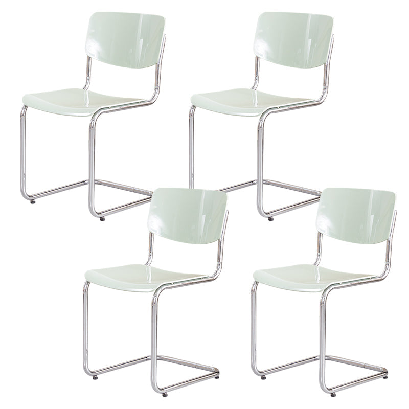 Modern Dining Room Open Back Silver Leg Armless Dining Chair Green 4 Piece Set Clearhalo 'Dining Chairs' 'Dining Tables & Seating' 'dining_chair' 'furn' 'furn_dining_chair' 'Furniture' 'Kitchen & Dining Furniture' 7885297