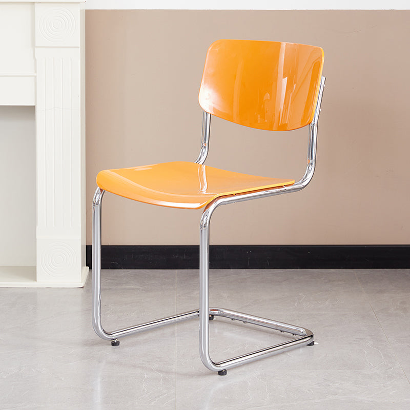 Modern Dining Room Open Back Silver Leg Armless Dining Chair Orange 1 Piece Clearhalo 'Dining Chairs' 'Dining Tables & Seating' 'dining_chair' 'furn' 'furn_dining_chair' 'Furniture' 'Kitchen & Dining Furniture' 7885300