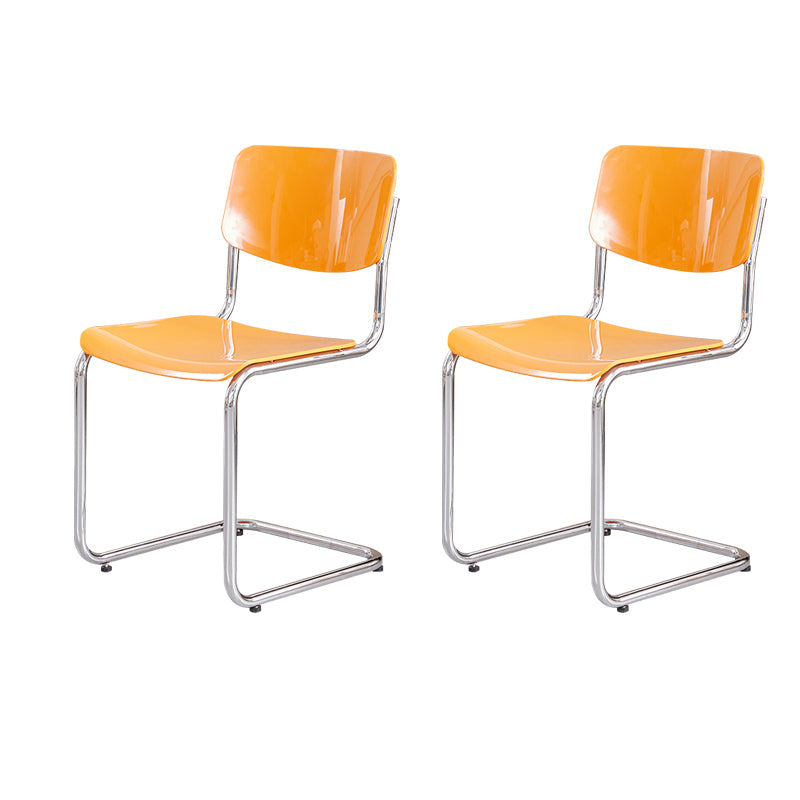 Modern Dining Room Open Back Silver Leg Armless Dining Chair Orange 2 Piece Set Clearhalo 'Dining Chairs' 'Dining Tables & Seating' 'dining_chair' 'furn' 'furn_dining_chair' 'Furniture' 'Kitchen & Dining Furniture' 7885301