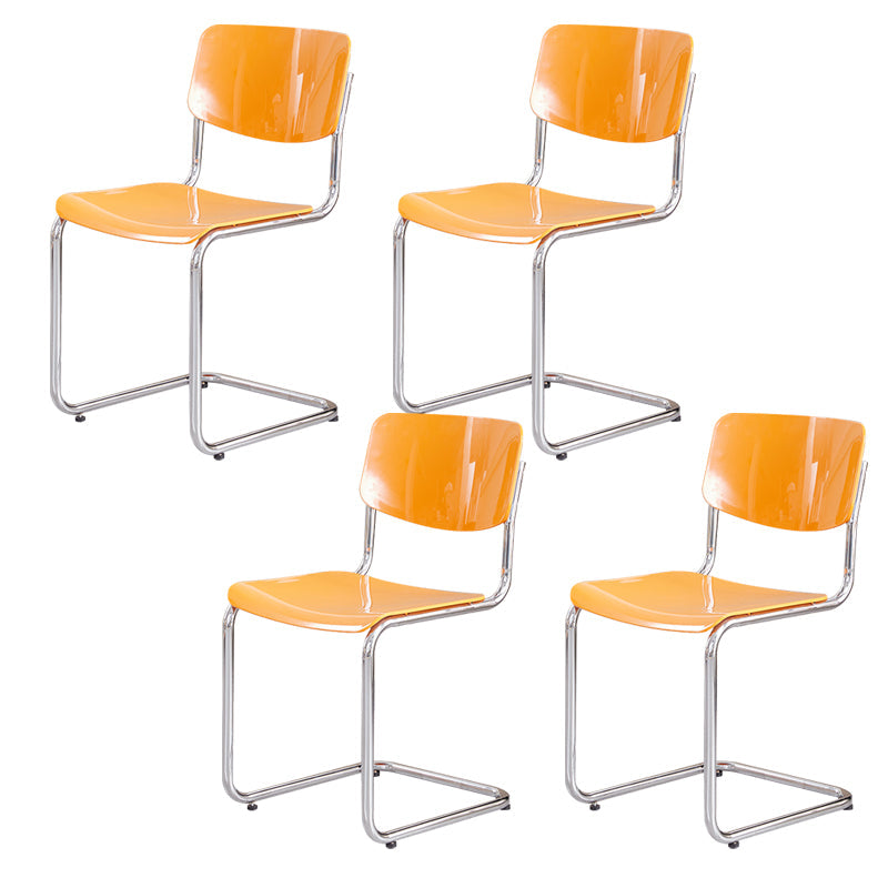 Modern Dining Room Open Back Silver Leg Armless Dining Chair Orange 4 Piece Set Clearhalo 'Dining Chairs' 'Dining Tables & Seating' 'dining_chair' 'furn' 'furn_dining_chair' 'Furniture' 'Kitchen & Dining Furniture' 7885302
