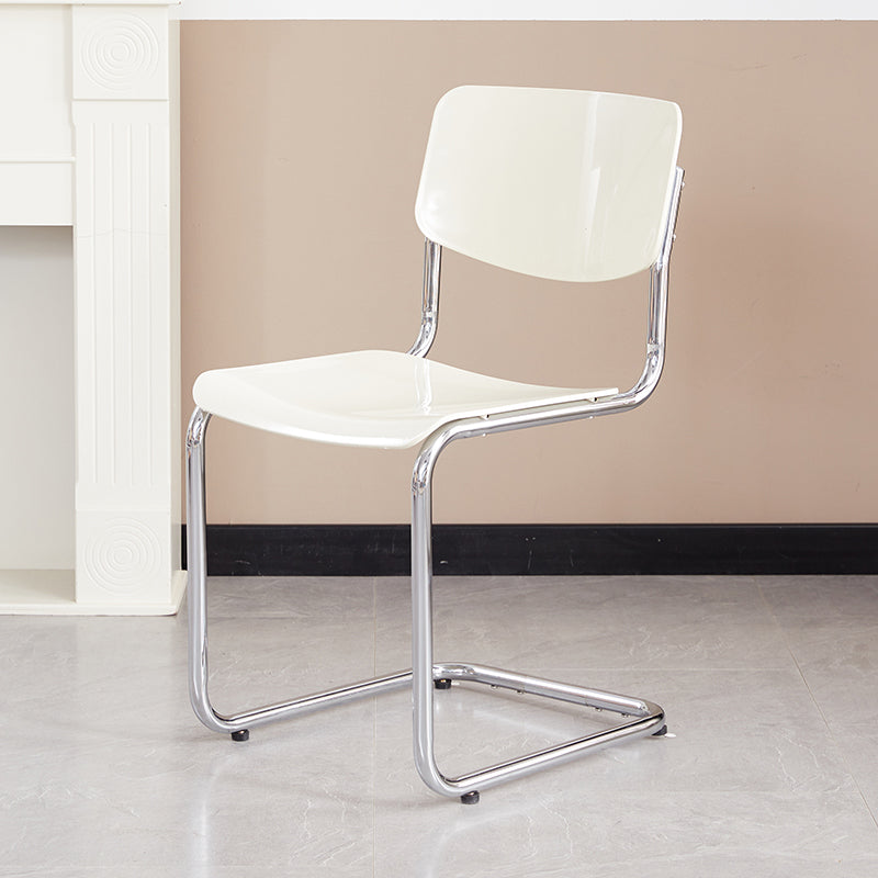 Modern Dining Room Open Back Silver Leg Armless Dining Chair Off-White 1 Piece Clearhalo 'Dining Chairs' 'Dining Tables & Seating' 'dining_chair' 'furn' 'furn_dining_chair' 'Furniture' 'Kitchen & Dining Furniture' 7885305