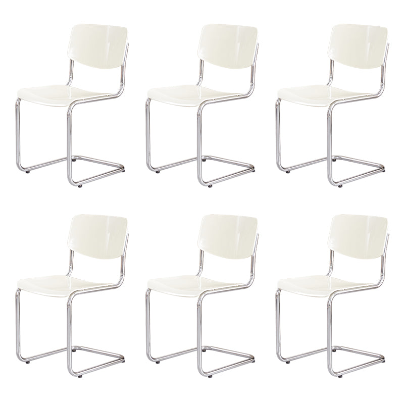 Modern Dining Room Open Back Silver Leg Armless Dining Chair Off-White 6 Piece Set Clearhalo 'Dining Chairs' 'Dining Tables & Seating' 'dining_chair' 'furn' 'furn_dining_chair' 'Furniture' 'Kitchen & Dining Furniture' 7885308