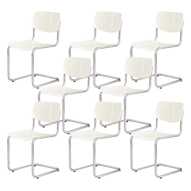 Modern Dining Room Open Back Silver Leg Armless Dining Chair Off-White 8 Piece Set Clearhalo 'Dining Chairs' 'Dining Tables & Seating' 'dining_chair' 'furn' 'furn_dining_chair' 'Furniture' 'Kitchen & Dining Furniture' 7885309