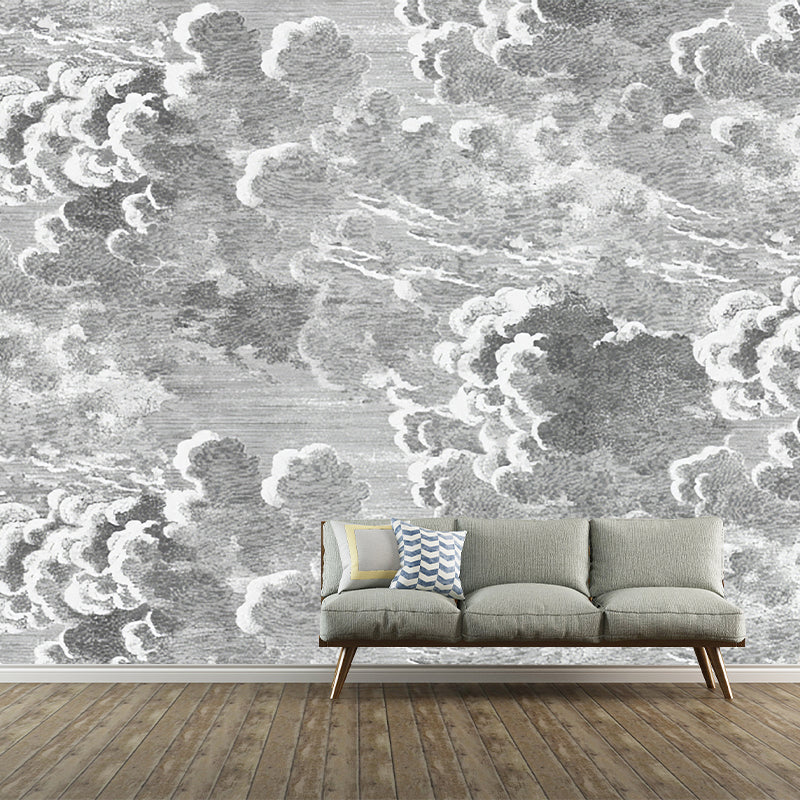 Minimalist Cloud Wall Mural in Grey Living Room Wall Covering, Personalized Size Available Grey Clearhalo 'Modern' 'Wall Decor' 'Wall Mural' 'wall_mural_modern' wall_mural 977799_aaac3f2d-f8eb-4ea2-8892-2d197770be3e