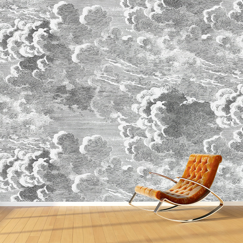 Minimalist Cloud Wall Mural in Grey Living Room Wall Covering, Personalized Size Available Clearhalo 'Modern' 'Wall Decor' 'Wall Mural' 'wall_mural_modern' wall_mural 977800_466dadf1-721f-46f0-ac58-fd304f6393dc