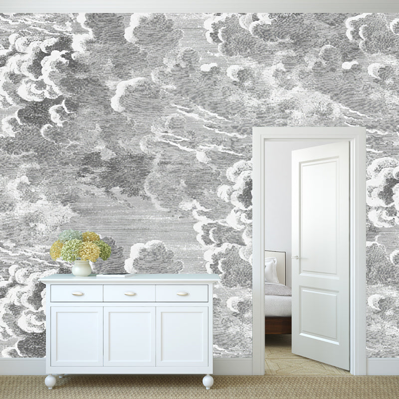 Minimalist Cloud Wall Mural in Grey Living Room Wall Covering, Personalized Size Available Clearhalo 'Modern' 'Wall Decor' 'Wall Mural' 'wall_mural_modern' wall_mural 977801_2c98bae0-7997-48e7-b61d-10d82f722fa9