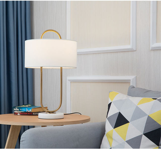 Drum Task Lighting Modernist Fabric 1 Head 13"/15" Wide White Table Lamp with Marble Base Clearhalo 'Lamps' 'Table Lamps' Lighting' C227E27A-99D9-42D5-945D-8B88417A94D7