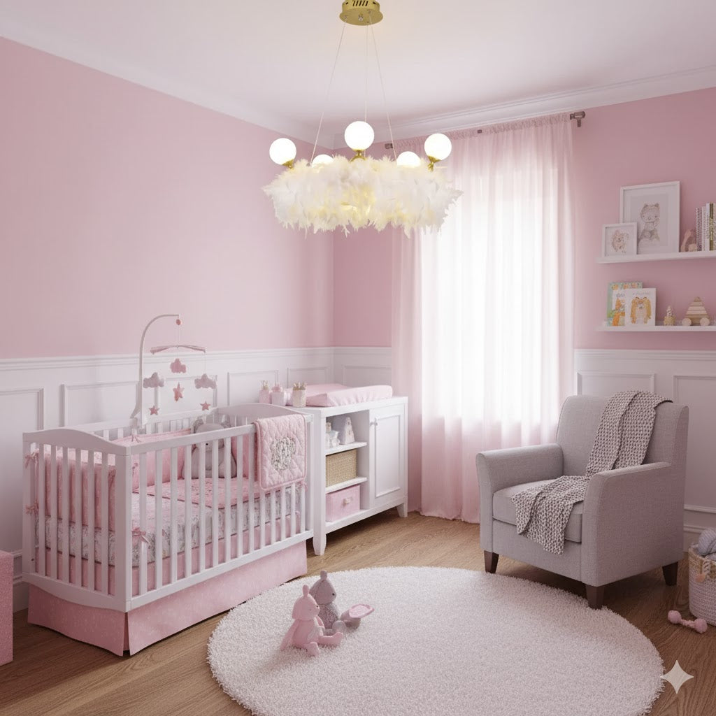 Feather Crown Suspension Lighting Nordic Gold and White Chandelier for Girls Room Clearhalo 'Ceiling Lights' 'Chandeliers' 'Modern Chandeliers' 'Modern' Lighting' IMG-0068