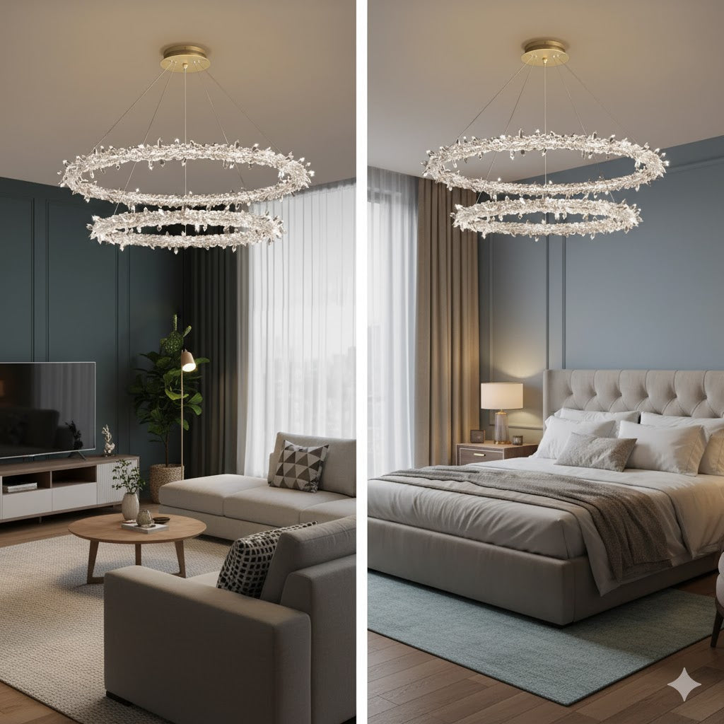 Modern Flower Ring Chandelier Light Fixtures Crystal Hanging Light Kit for Living Room Clearhalo 'Ceiling Lights' 'Chandeliers' 'Clear' 'Industrial' 'Modern Chandeliers' 'Modern' 'Tiffany' 'Traditional Chandeliers' Lighting' IMG-9792