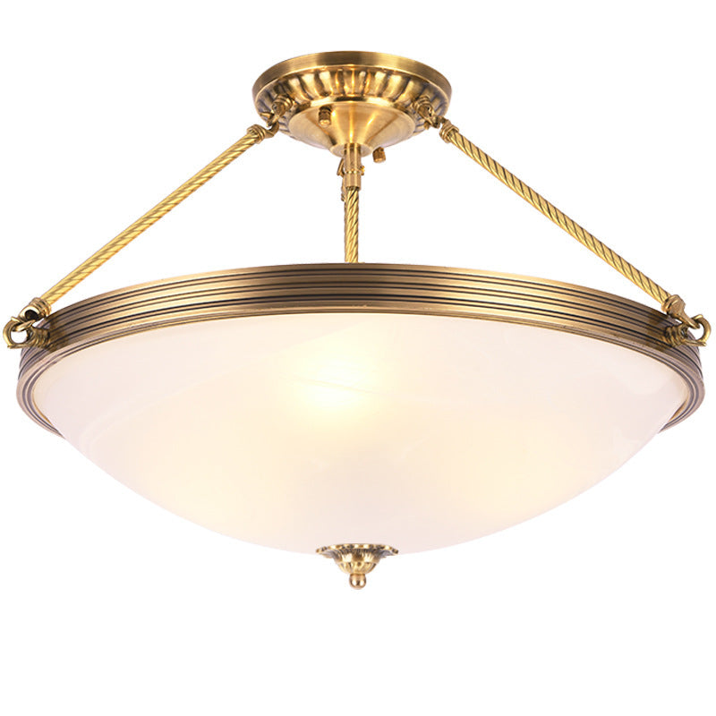 4-Light Opal Glass Hanging Chandelier Traditional Brass Bowl Living Room Pendant Light Fixture, 15"/19" Wide White 15" Clearhalo 'Ceiling Lights' 'Chandeliers' 'Glass shade' 'Glass' Lighting' O1CN010aepbC2Lbh1sXV4fH__2362169711-0-cib