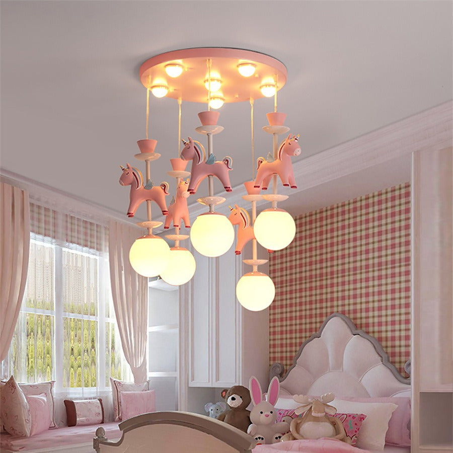 Cartoon LED Ceiling Pendant White Horse Multiple Hanging Light with Metal Shade for Bedroom Clearhalo 'Ceiling Lights' 'Pendant Lights' 'Pendants' Lighting' O1CN014RoxmG1Mg6LRRpw3K__2209117341463-0-cib
