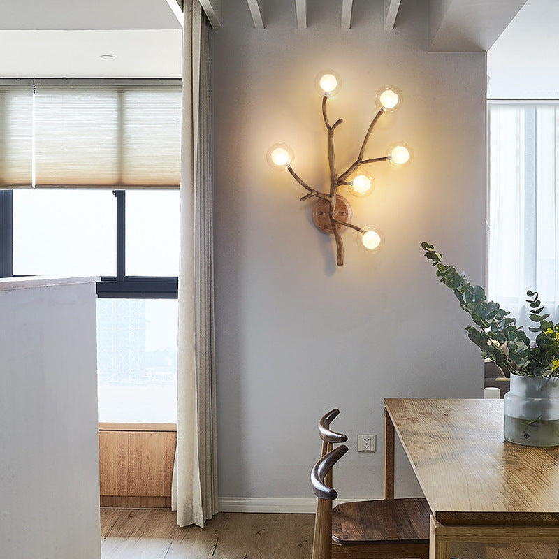 Wooden Brown Wall Mount Light Twig 3/4 Heads Farmhouse Wall Sconce Lighting with Bubble Clear Glass Shade Clearhalo 'Industrial wall lights' 'Industrial' 'Middle century wall lights' 'Rustic wall lights' 'Tiffany' 'Wall Lamps & Sconces' 'Wall Lights' Lighting' O1CN01CE5X9j1MHMrbG1Xh6__2212846211409-0-cib