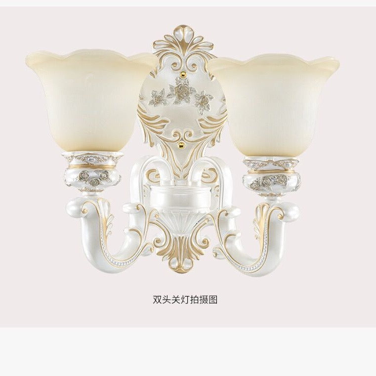 White-Gold Floral Wall Lamp Kit Retro Style Frosted Glass 1/2-Head Living Room Sconce Light Clearhalo 'Wall Lamps & Sconces' 'Wall Lights' Lighting' O1CN01EYsdx427bKBw8T6OM__2201242467815-0-cib
