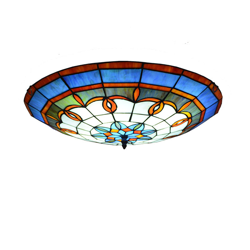 Bowl Flush Ceiling Lights 1 Light Stained Art Glass Mediterranean Flush-Mount Light Fixture Blue 19.5" Clearhalo 'Ceiling Lights' 'Close To Ceiling Lights' 'Close to ceiling' 'Flush mount' Lighting' O1CN01HpcbLv1g4oeIDFm9E__2838214089-0-cib