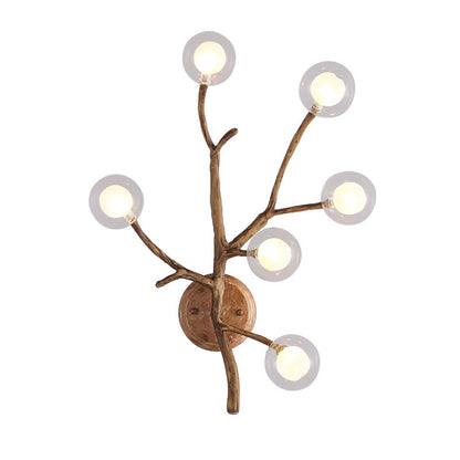 Wooden Brown Wall Mount Light Twig 3/4 Heads Farmhouse Wall Sconce Lighting with Bubble Clear Glass Shade 6.0 Brown Clearhalo 'Industrial wall lights' 'Industrial' 'Middle century wall lights' 'Rustic wall lights' 'Tiffany' 'Wall Lamps & Sconces' 'Wall Lights' Lighting' O1CN01PrBeJI1MHMrkoUTZt__2212846211409-0-cib