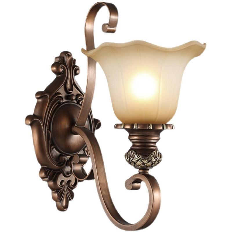 Retro Flared Sconce Light Fixture 1-Light Frosted Glass Wall Mounted Light with Metal Carved Arm in Rust Rust Clearhalo 'Wall Lamps & Sconces' 'Wall Lights' Lighting' O1CN01fQ3CbX1eKGaRNzx6r__2213953193852-0-cib