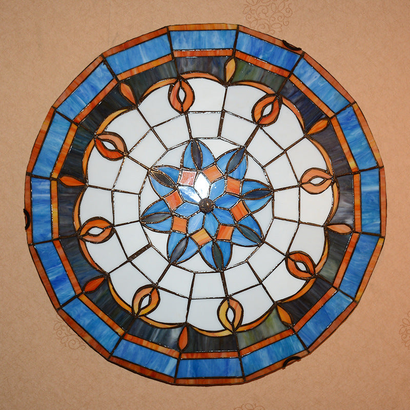 Bowl Flush Ceiling Lights 1 Light Stained Art Glass Mediterranean Flush-Mount Light Fixture Clearhalo 'Ceiling Lights' 'Close To Ceiling Lights' 'Close to ceiling' 'Flush mount' Lighting' O1CN01mf0qLY1g4oeHWr4h1__2838214089-0-cib