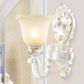 White-Gold Floral Wall Lamp Kit Retro Style Frosted Glass 1/2-Head Living Room Sconce Light Clearhalo 'Wall Lamps & Sconces' 'Wall Lights' Lighting' O1CN01tv6BqG27bJwr2zzGC__2201242467815-0-cib_1