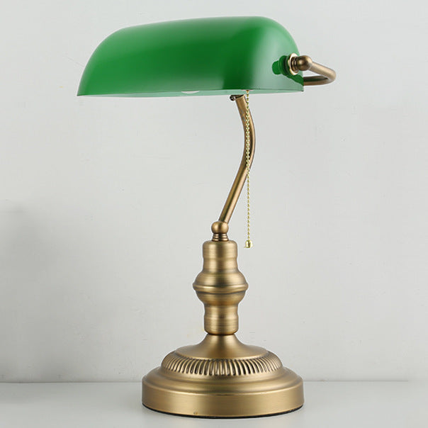 1 Head Green Glass Night Lamp Vintage Antiqued Brass Bending Bedside Table Light with Pull Chain Clearhalo 'Lamps' 'Table Lamps' Lighting' O1CN01uo2kxG23Wy5MUpRSL__2206571677264-0-cib_a5e59438-4ef9-4dcb-836c-5efe5280f20f
