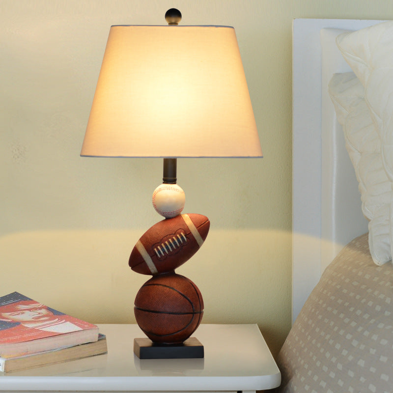 Sport Balls Bedroom Nightstand Lamp Resin Single-Bulb Kids Table Light with Empire Shade in White White Clearhalo 'Lamps' 'Table Lamps' Lighting' O1CN01yDvM2O21hqA4Vi0Da__2217946027017-0-cib