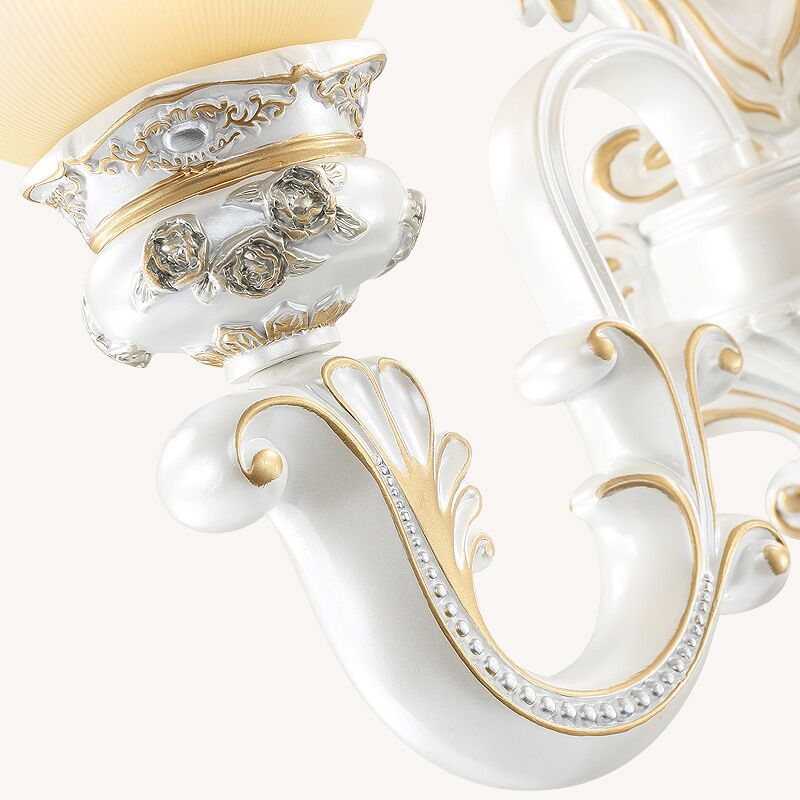 White-Gold Floral Wall Lamp Kit Retro Style Frosted Glass 1/2-Head Living Room Sconce Light Clearhalo 'Wall Lamps & Sconces' 'Wall Lights' Lighting' O1CN01yGCbvi27bJwxTxbyZ__2201242467815-0-cib