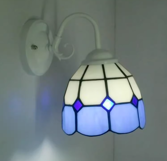 Industrial Vintage Gooseneck Wall Light Stained Glass 1 Light Wall Sconce Lighting in Clear/Blue