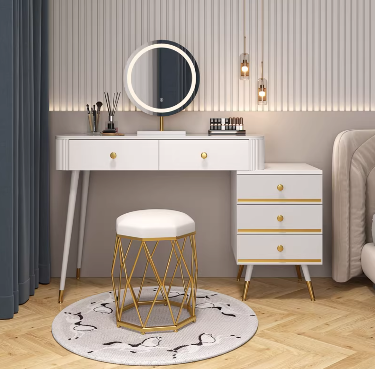 Modern White Solid Wood Makeup Vanity Desk Bedroom Vanity Dressing Table Set Makeup Vanity & Mirror & Stools Clearhalo 'Bedroom Furniture' 'furn' 'furn_makeup_vanities' 'Furniture' 'Makeup Vanities' 'makeup_vanities' ScreenShot_2026-01-19_155054_177