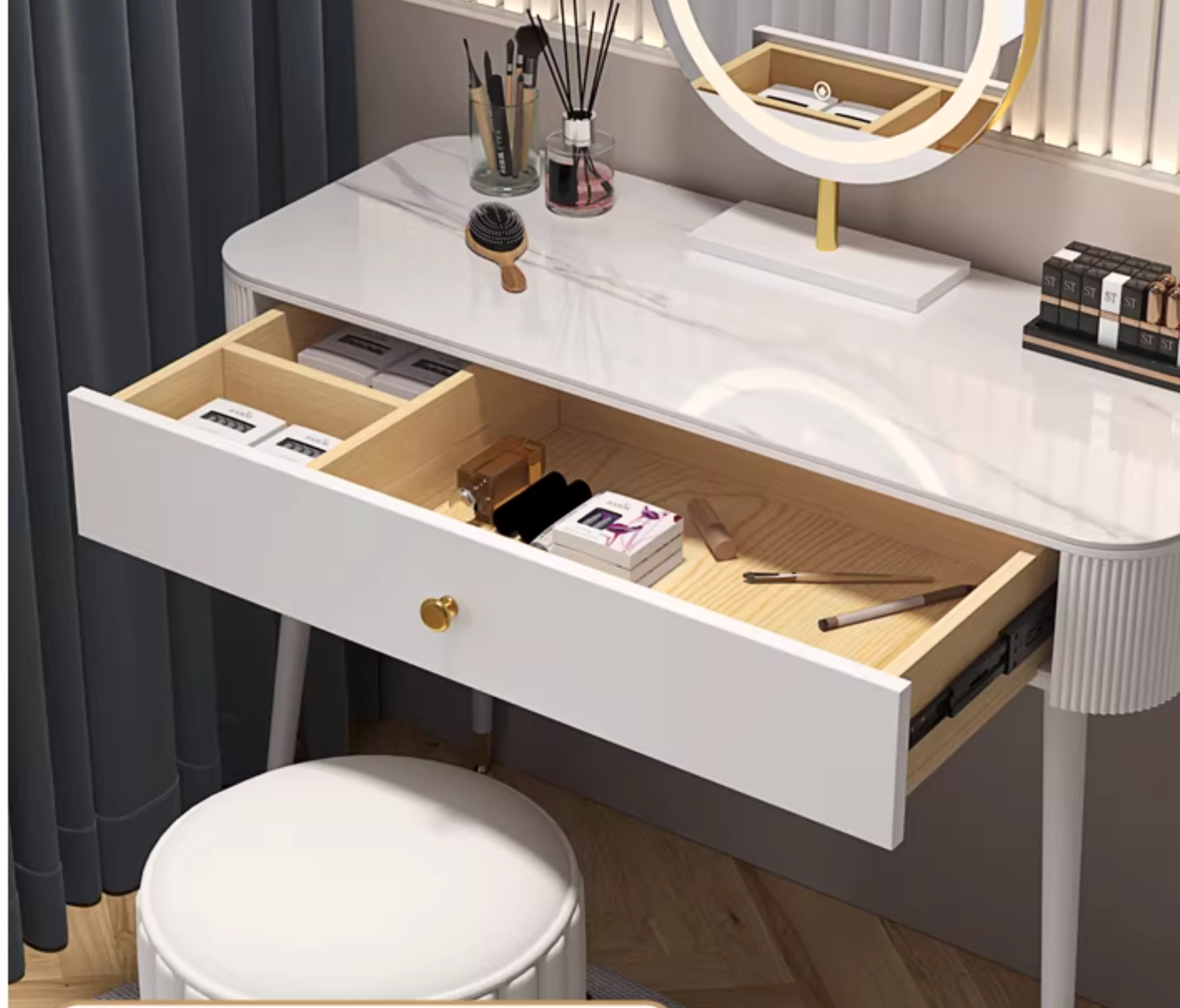Modern White Solid Wood Makeup Vanity Desk Bedroom Vanity Dressing Table Set Makeup Vanity Unavailable Clearhalo 'Bedroom Furniture' 'furn' 'furn_makeup_vanities' 'Furniture' 'Makeup Vanities' 'makeup_vanities' ScreenShot_2026-01-19_155149_130