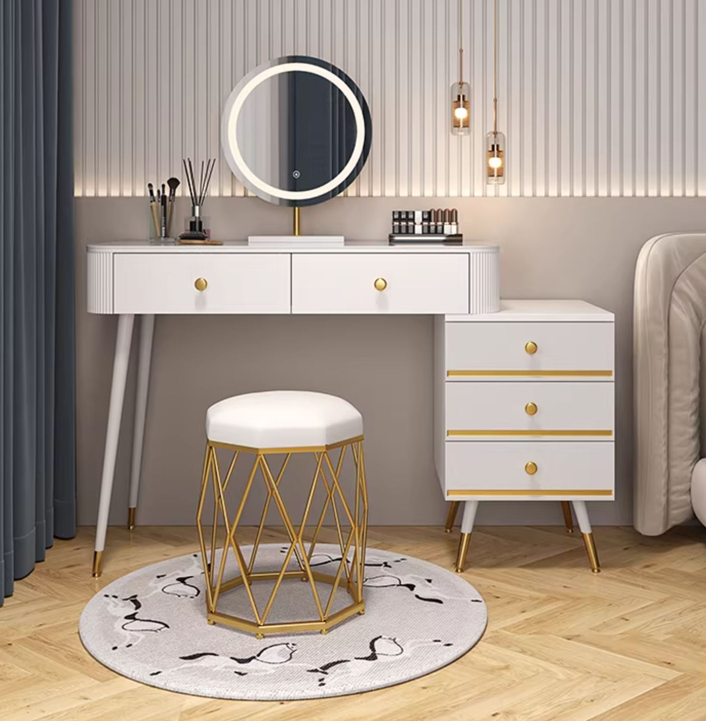 Modern White Solid Wood Makeup Vanity Desk Bedroom Vanity Dressing Table Set Makeup Vanity & Mirror Unavailable Clearhalo 'Bedroom Furniture' 'furn' 'furn_makeup_vanities' 'Furniture' 'Makeup Vanities' 'makeup_vanities' ScreenShot_2026-01-19_155237_676