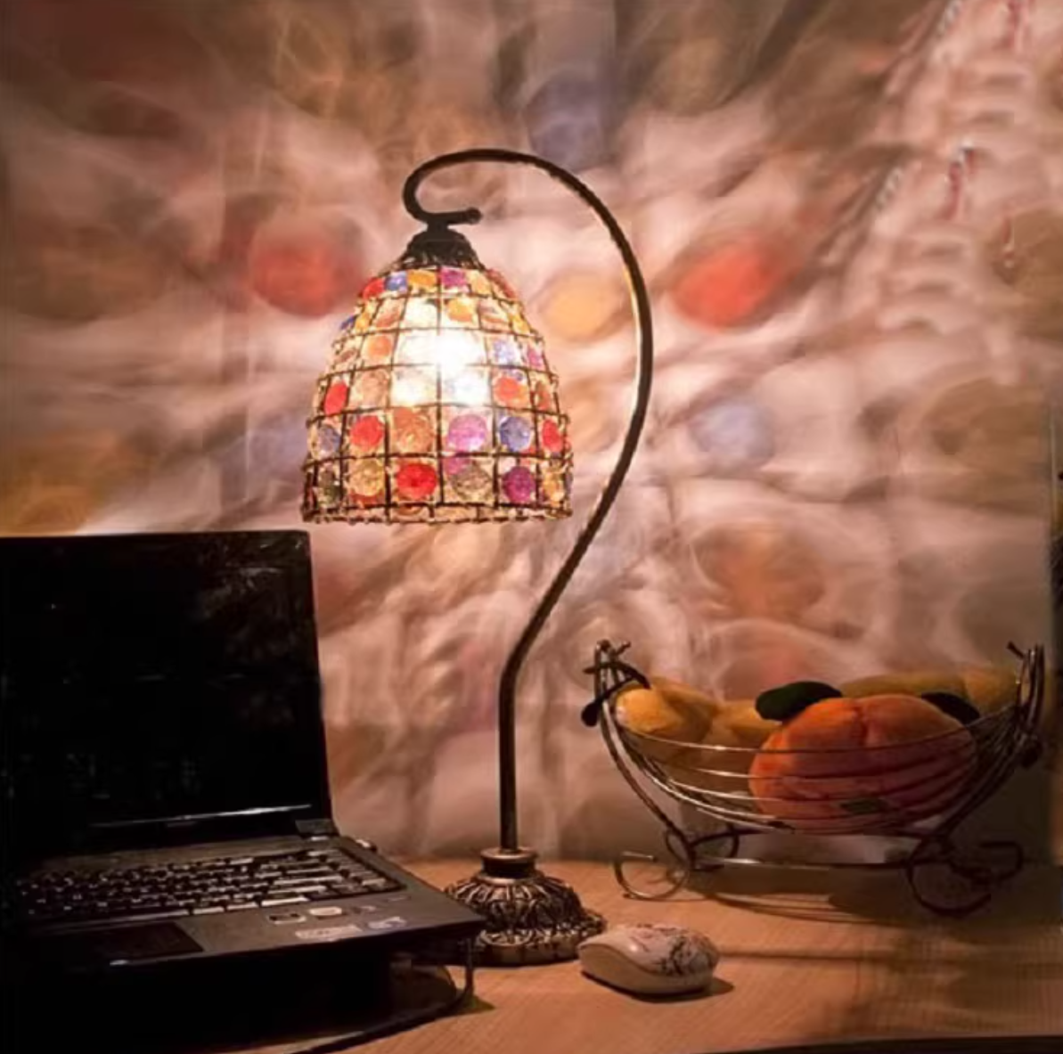 Beaded Bell Living Room Table Lamp Bohemian Style Stained Glass Single Copper Gooseneck Night Light Copper Clearhalo 'Lamps' 'Table Lamps' Lighting' ScreenShot_2026-01-24_165222_339