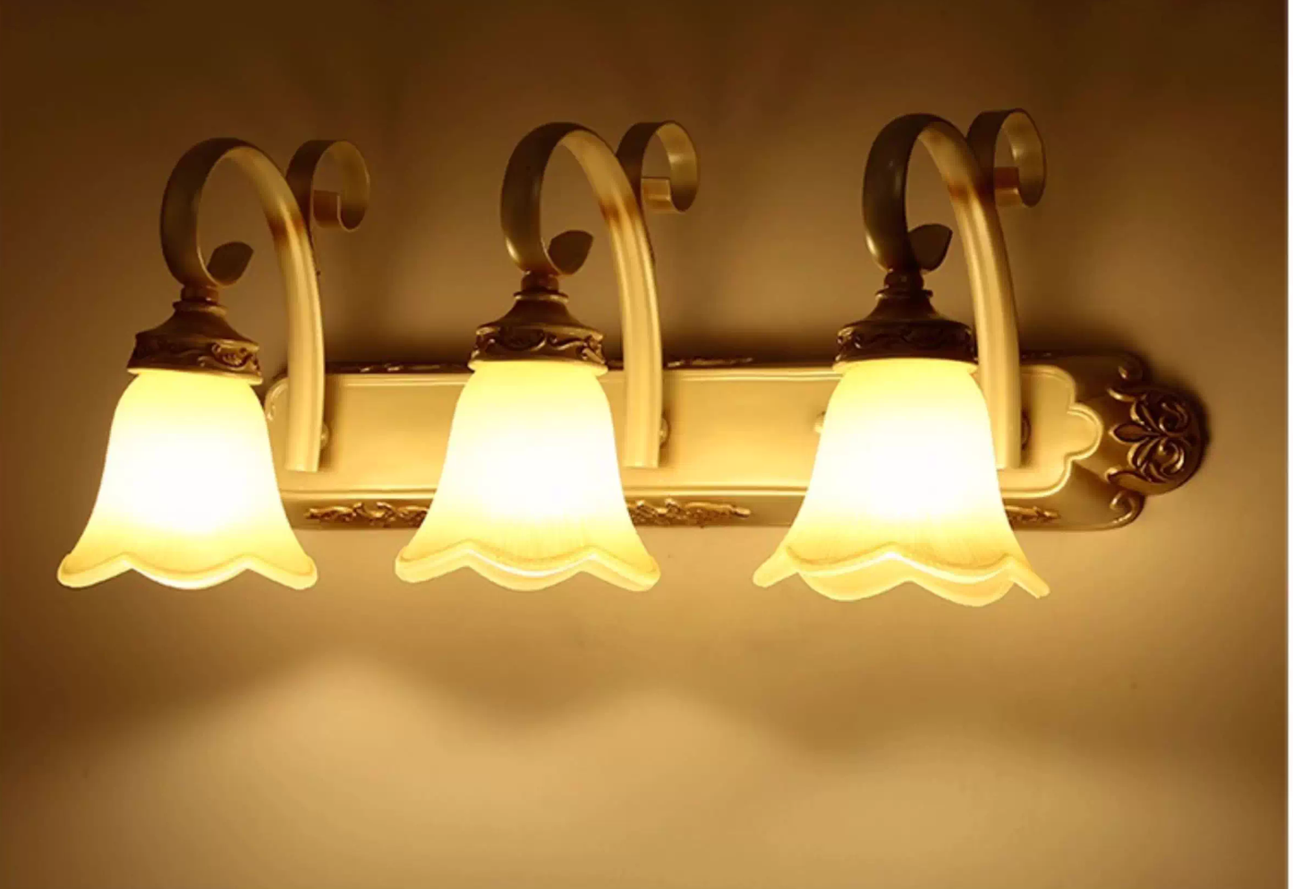 1/2/3-Head Flower Vanity Light Fixture Colonial Style Gold Opal Glass Wall Mounted Lamp for Bathroom 3.0 Gold Clearhalo 'Vanity Lights' 'Wall Lights' Lighting' ScreenShot_2026-01-27_172908_685