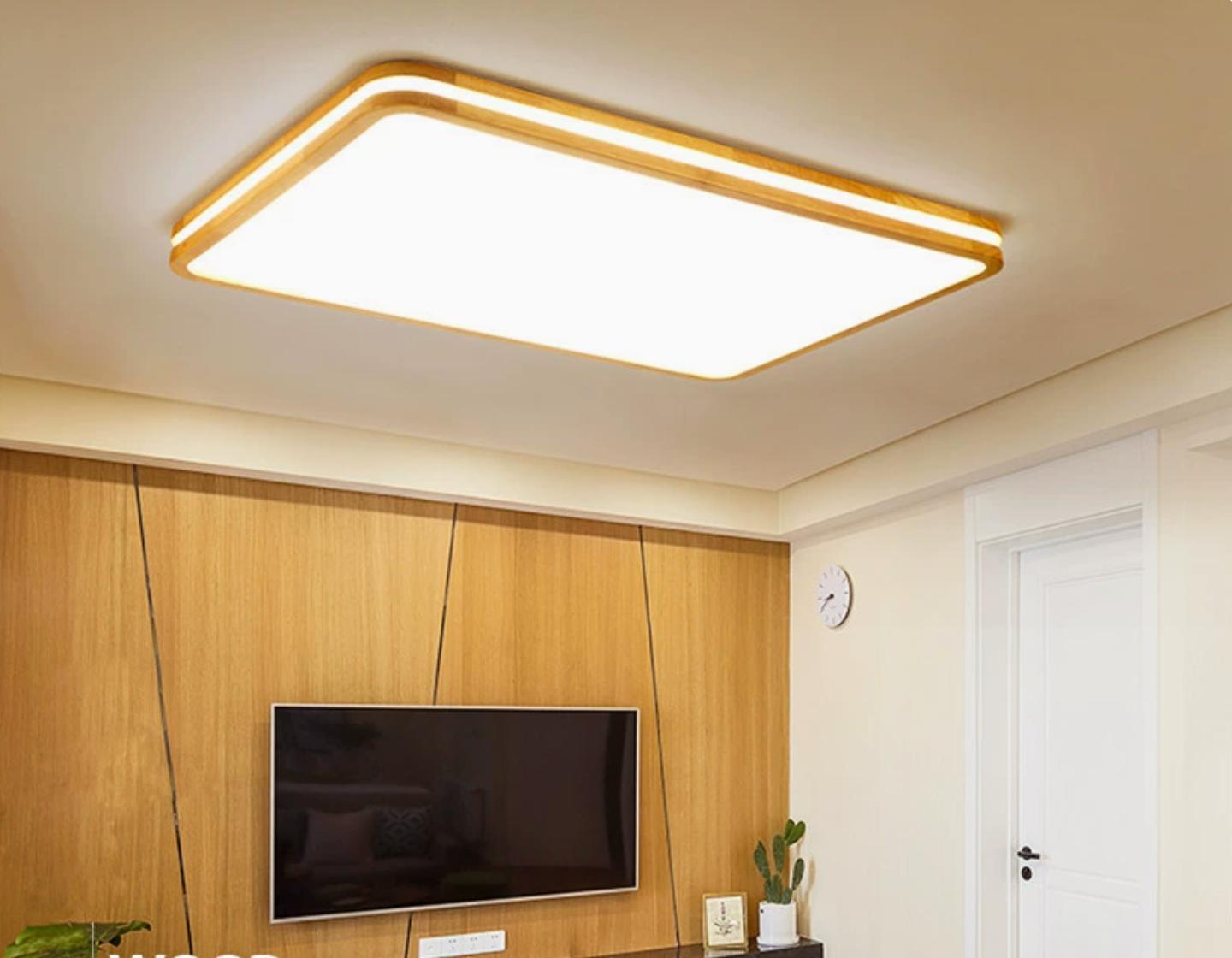 19.5"/25.5"/37.5" W Living Room LED Ceiling Lighting Modern Wood Flush Mount Light with Square/Rectangle Acrylic Shade, Warm/White Light Wood 37.5" Clearhalo 'Ceiling Lights' 'Close To Ceiling Lights' 'Close to ceiling' 'Flush mount' Lighting' ScreenShot_2026-02-02_181109_047