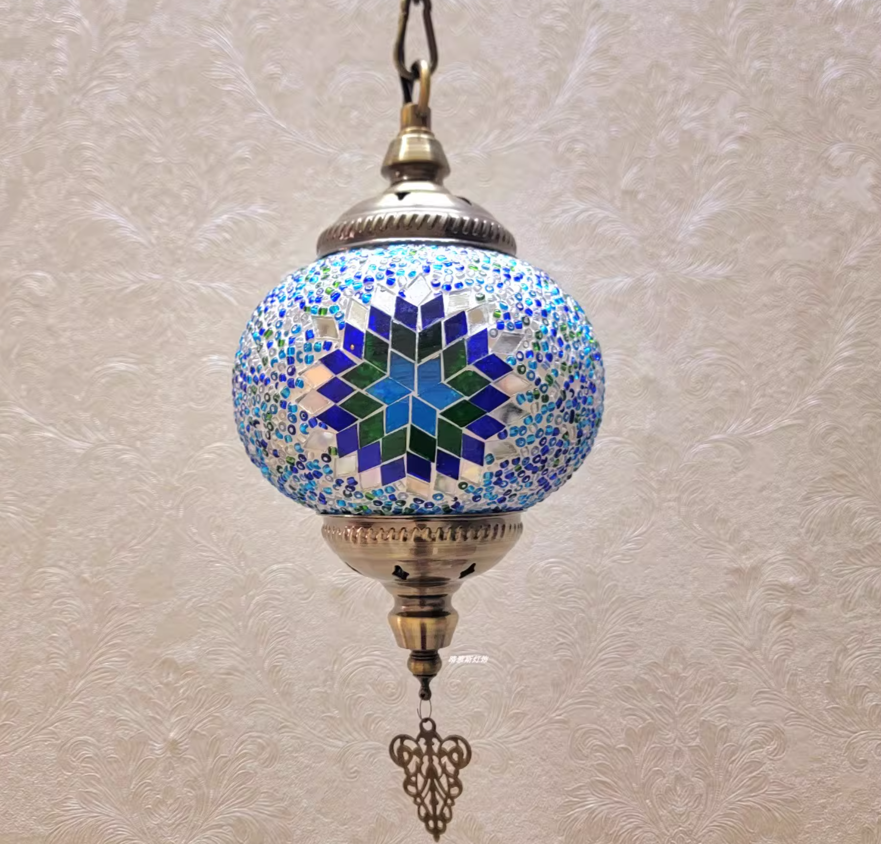 1 Light Spherical Pendant Light Fixture Moroccan Blue Metal Hanging Lamp Kit for Dining Room Clearhalo 'Ceiling Lights' 'Pendant Lights' 'Pendants' Lighting' ScreenShot_2026-03-26_152330_293