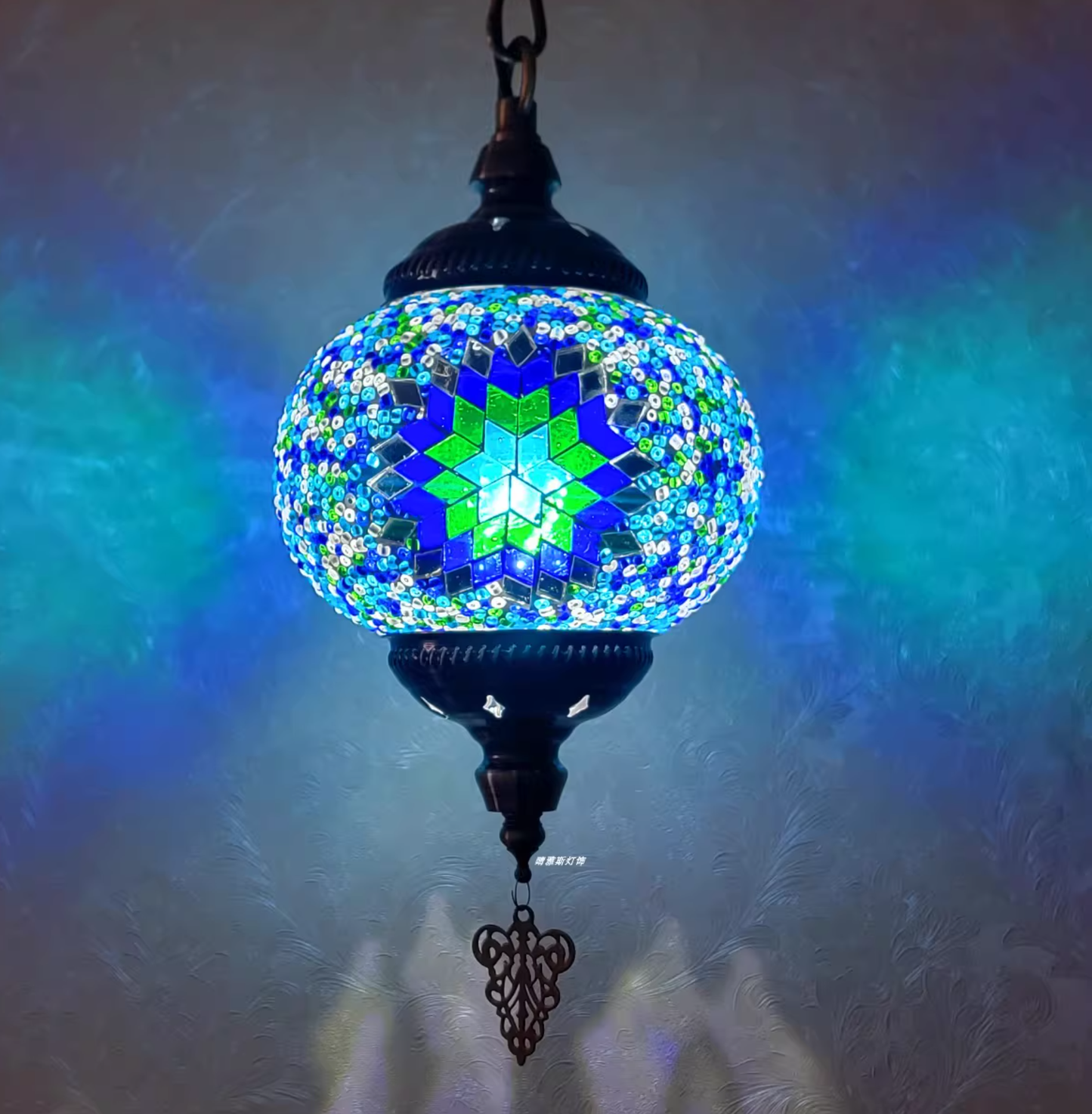 1 Light Spherical Pendant Light Fixture Moroccan Blue Metal Hanging Lamp Kit for Dining Room Clearhalo 'Ceiling Lights' 'Pendant Lights' 'Pendants' Lighting' ScreenShot_2026-03-26_152403_693