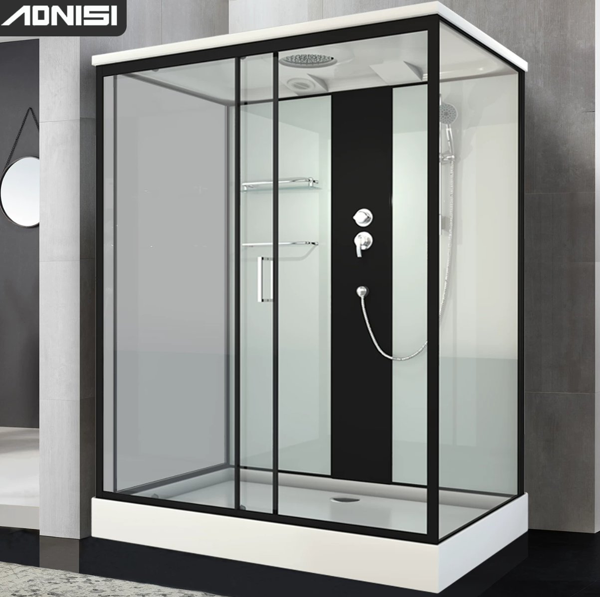 Tempered Glass Shower Stall Home Shower Stall with Towel Bar and Rain Shower 31"L x 47"W x 83"H Pivot Clearhalo 'Bathroom Remodel & Bathroom Fixtures' 'Home Improvement' 'home_improvement' 'home_improvement_shower_stalls_enclosures' 'Shower Stalls & Enclosures' 'shower_stalls_enclosures' 'Showers & Bathtubs' ScreenShot_2026-04-17_152336_716