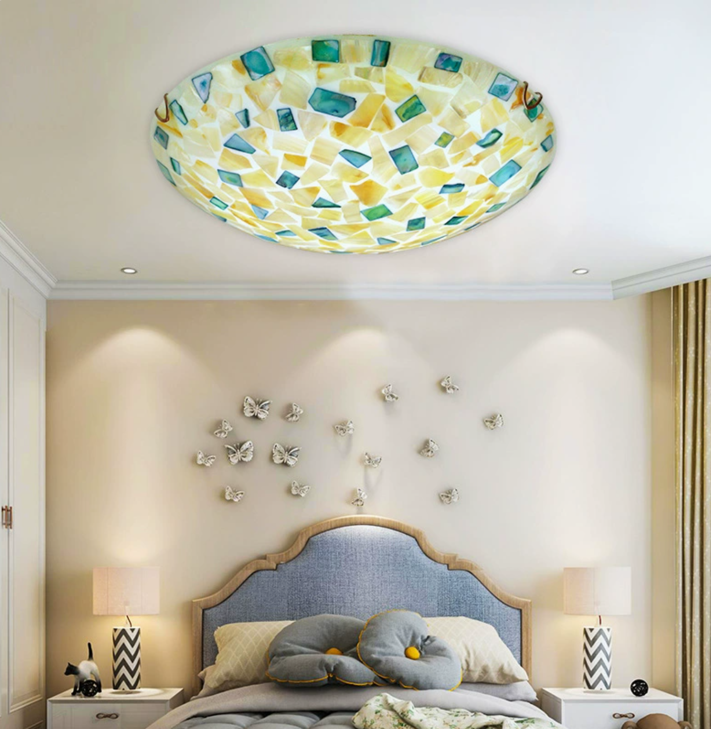 Colorful Square Ceiling Light Vintage Mosaic Glass 1 Bulb Flush Mount Ceiling Light for Living Room Clearhalo 'Ceiling Lights' 'Close To Ceiling Lights' 'Close to ceiling' 'Semi-flushmount' 'Tiffany close to ceiling' 'Tiffany' Lighting' ScreenShot_2026-04-22_181801_285