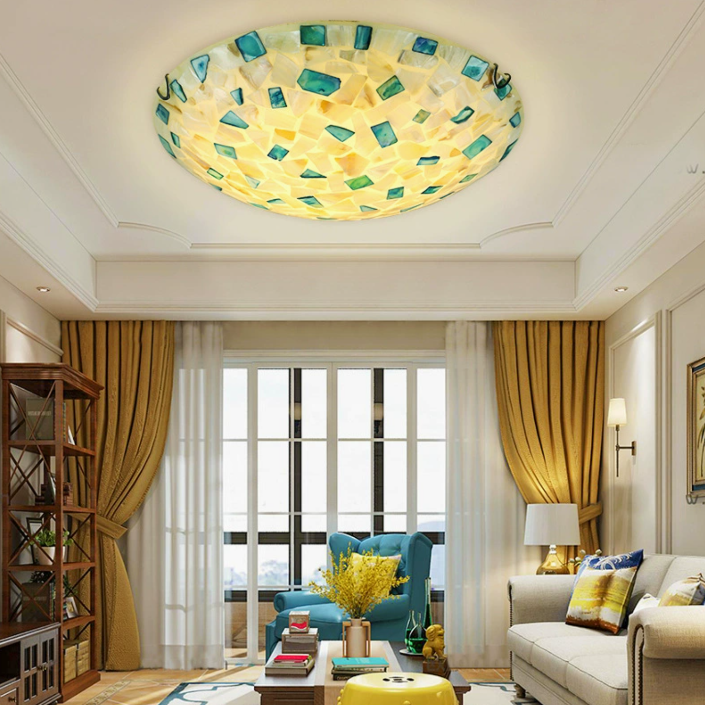 Colorful Square Ceiling Light Vintage Mosaic Glass 1 Bulb Flush Mount Ceiling Light for Living Room White Clearhalo 'Ceiling Lights' 'Close To Ceiling Lights' 'Close to ceiling' 'Semi-flushmount' 'Tiffany close to ceiling' 'Tiffany' Lighting' ScreenShot_2026-04-22_181813_609