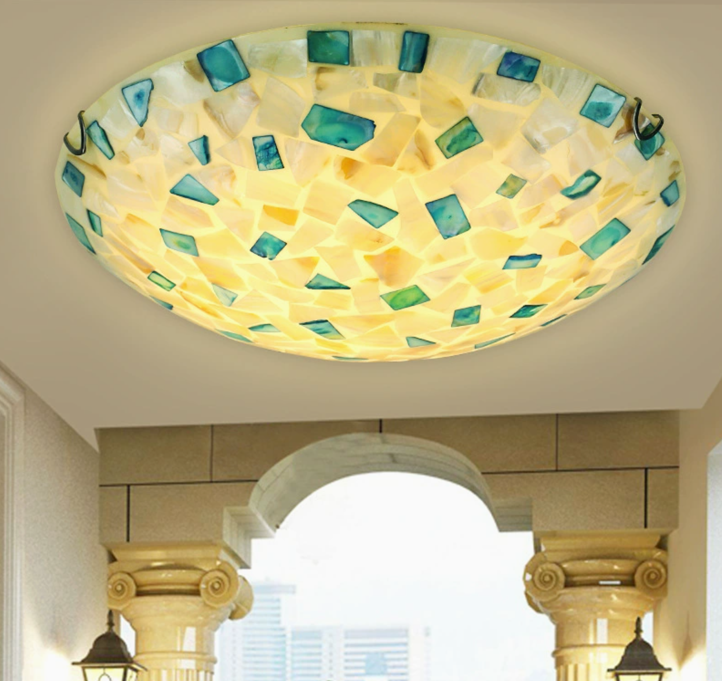 Colorful Square Ceiling Light Vintage Mosaic Glass 1 Bulb Flush Mount Ceiling Light for Living Room Clearhalo 'Ceiling Lights' 'Close To Ceiling Lights' 'Close to ceiling' 'Semi-flushmount' 'Tiffany close to ceiling' 'Tiffany' Lighting' ScreenShot_2026-04-22_181823_862