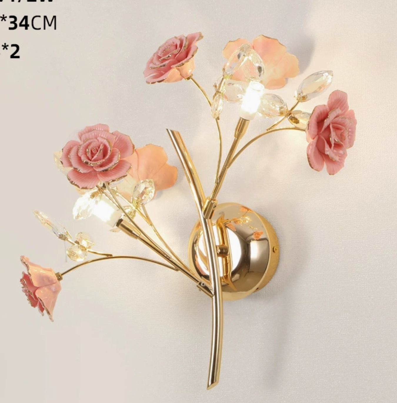 Branch Corridor Wall Lighting Contemporary Clear Crystal Raindrops 2 Heads Gold Wall Mount Lamp with Rose Design Clearhalo 'Modern wall lights' 'Modern' 'Wall Lamps & Sconces' 'Wall Lights' Lighting' ScreenShot_2026-04-30_155250_980