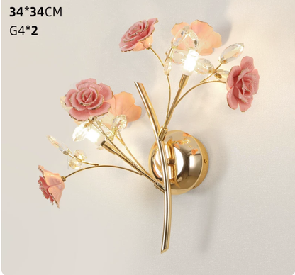 Branch Corridor Wall Lighting Contemporary Clear Crystal Raindrops 2 Heads Gold Wall Mount Lamp with Rose Design Gold Clearhalo 'Modern wall lights' 'Modern' 'Wall Lamps & Sconces' 'Wall Lights' Lighting' ScreenShot_2026-04-30_155402_544