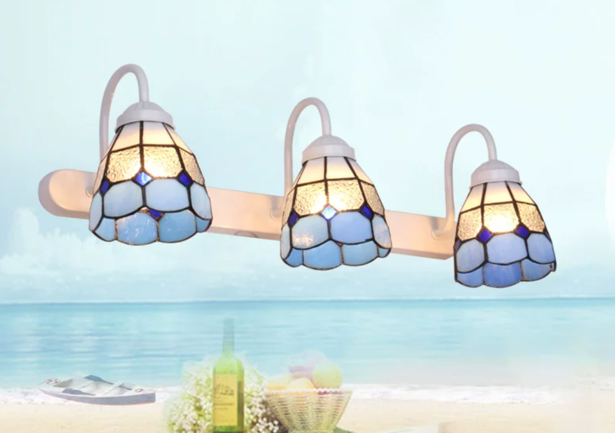 3 Lights Grid Dome Wall Sconce Stained Glass Tiffany Bathroom Vanity Light in Blue/Orange Blue Clearhalo 'Industrial' 'Middle century wall lights' 'Tiffany wall lights' 'Tiffany' 'Wall Lamps & Sconces' 'Wall Lights' Lighting' ScreenShot_2026-05-14_150710_450