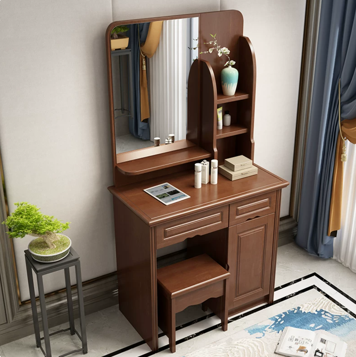 Traditional Make-up Vanity Home Rectangle Dressing Table with Mirror Clearhalo 'Bedroom Furniture' 'furn' 'furn_makeup_vanities' 'Furniture' 'Makeup Vanities' 'makeup_vanities' ScreenShot_2026-06-23_150918_880