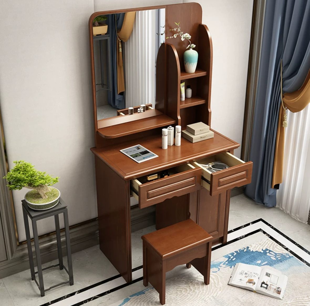 Traditional Make-up Vanity Home Rectangle Dressing Table with Mirror Clearhalo 'Bedroom Furniture' 'furn' 'furn_makeup_vanities' 'Furniture' 'Makeup Vanities' 'makeup_vanities' ScreenShot_2026-06-23_150926_979