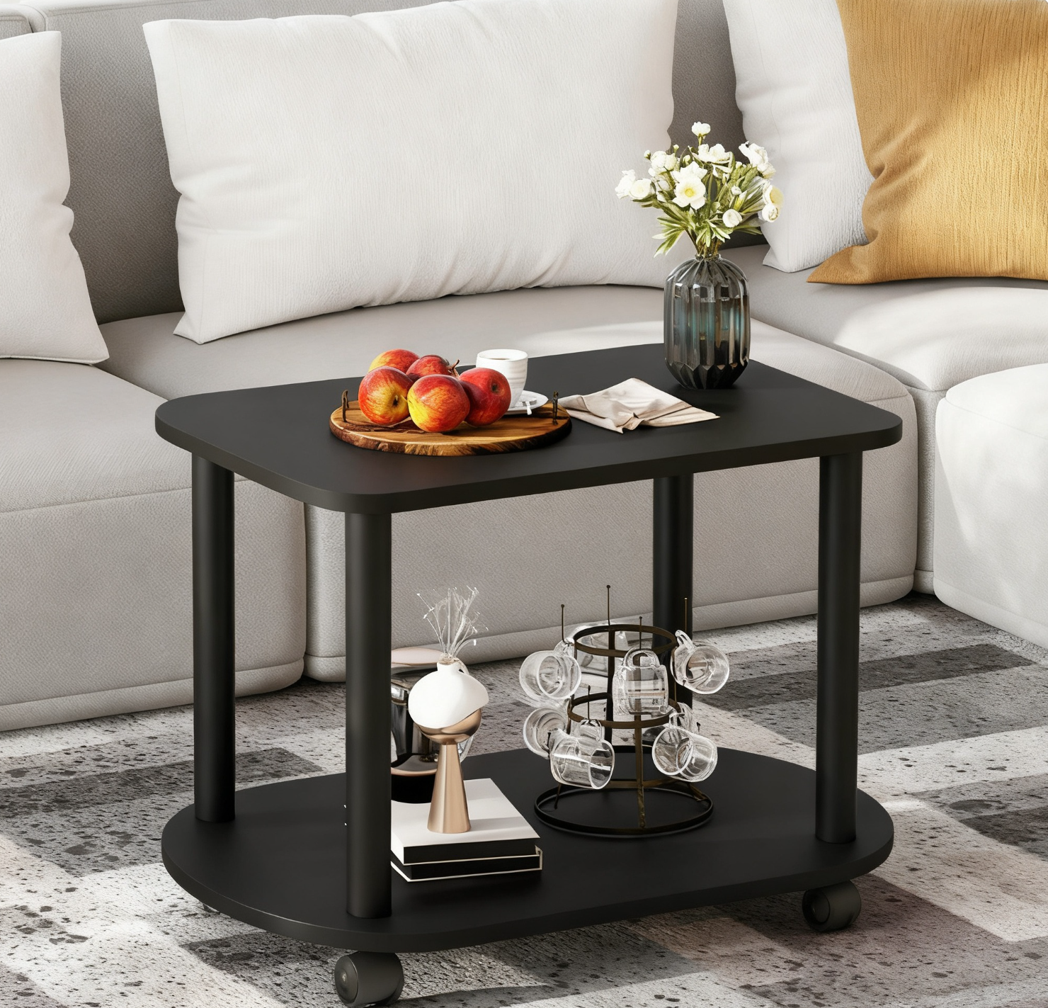 Modern 4 Legs Rectangular Coffee Table with Casters Cocktail Table in Black/White Clearhalo 'Coffee & Accent Tables' 'Coffee Tables' 'coffee_tables' 'furn' 'furn_coffee_tables' 'Furniture' 'furniture_coffee_tables' 'Living Room Furniture' ScreenShot_2026-06-23_161923_774
