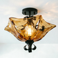 Black Flower Semi Flush Light Traditionalism Amber Glass 3 Lights Living Room Ceiling Lighting Clearhalo 'Ceiling Lights' 'Close To Ceiling Lights' 'Close to ceiling' 'Glass shade' 'Glass' 'Semi-flushmount' Lighting' ScreenShot_2026-06-24_145622_684_1079a46a-dd33-489c-9459-87e56c566a91