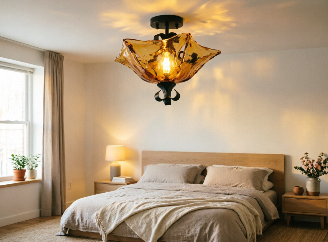 Black Flower Semi Flush Light Traditionalism Amber Glass 3 Lights Living Room Ceiling Lighting Clearhalo 'Ceiling Lights' 'Close To Ceiling Lights' 'Close to ceiling' 'Glass shade' 'Glass' 'Semi-flushmount' Lighting' ScreenShot_2026-06-24_150111_362_44ab1d45-eea6-4ef9-98f1-3a712196d8a9