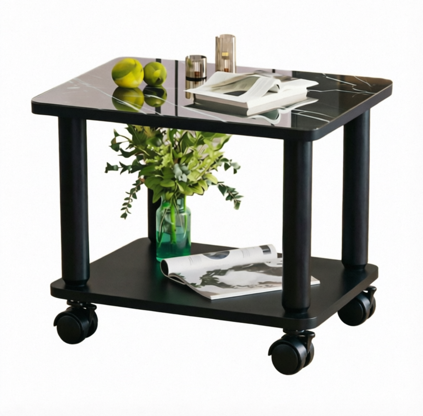 Modern 4 Legs Rectangular Coffee Table with Casters Cocktail Table in Black/White Black White Clearhalo 'Coffee & Accent Tables' 'Coffee Tables' 'coffee_tables' 'furn' 'furn_coffee_tables' 'Furniture' 'furniture_coffee_tables' 'Living Room Furniture' ScreenShot_2026-06-24_165344_908