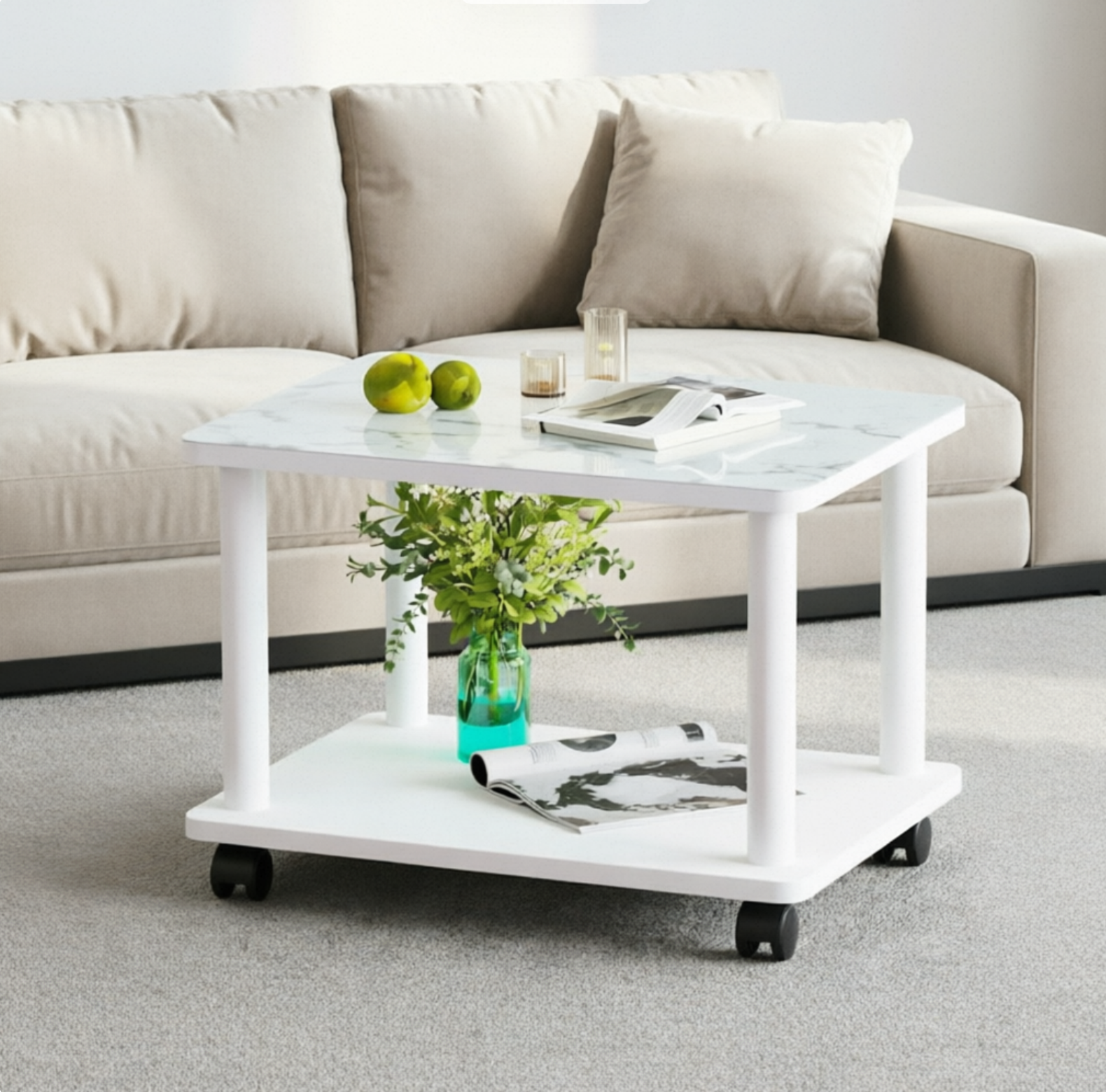 Modern 4 Legs Rectangular Coffee Table with Casters Cocktail Table in Black/White Clearhalo 'Coffee & Accent Tables' 'Coffee Tables' 'coffee_tables' 'furn' 'furn_coffee_tables' 'Furniture' 'furniture_coffee_tables' 'Living Room Furniture' ScreenShot_2026-06-24_165736_374_9441189f-cbdd-4ef5-bc93-de817dcdc49a
