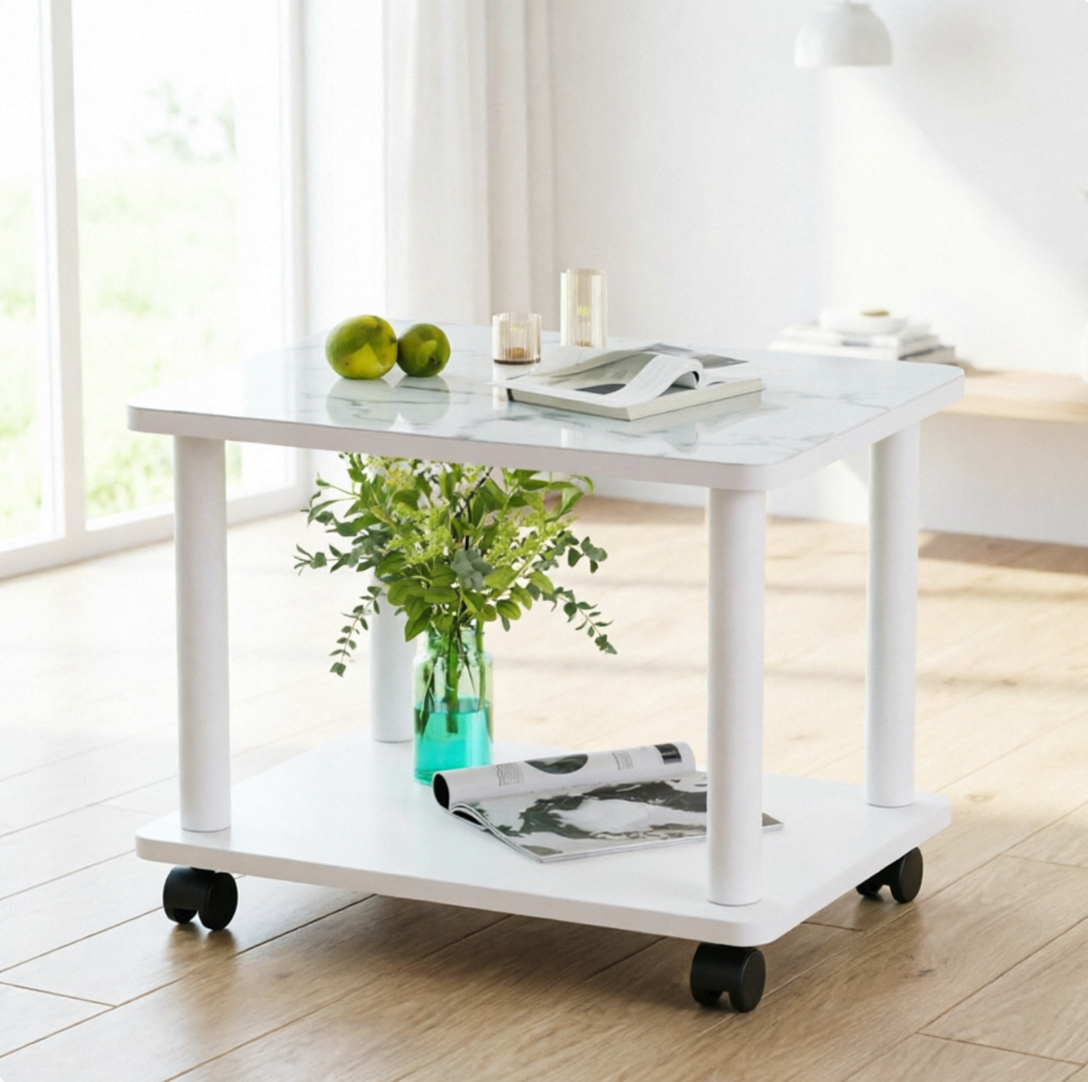 Modern 4 Legs Rectangular Coffee Table with Casters Cocktail Table in Black/White Clearhalo 'Coffee & Accent Tables' 'Coffee Tables' 'coffee_tables' 'furn' 'furn_coffee_tables' 'Furniture' 'furniture_coffee_tables' 'Living Room Furniture' ScreenShot_2026-06-24_165746_412